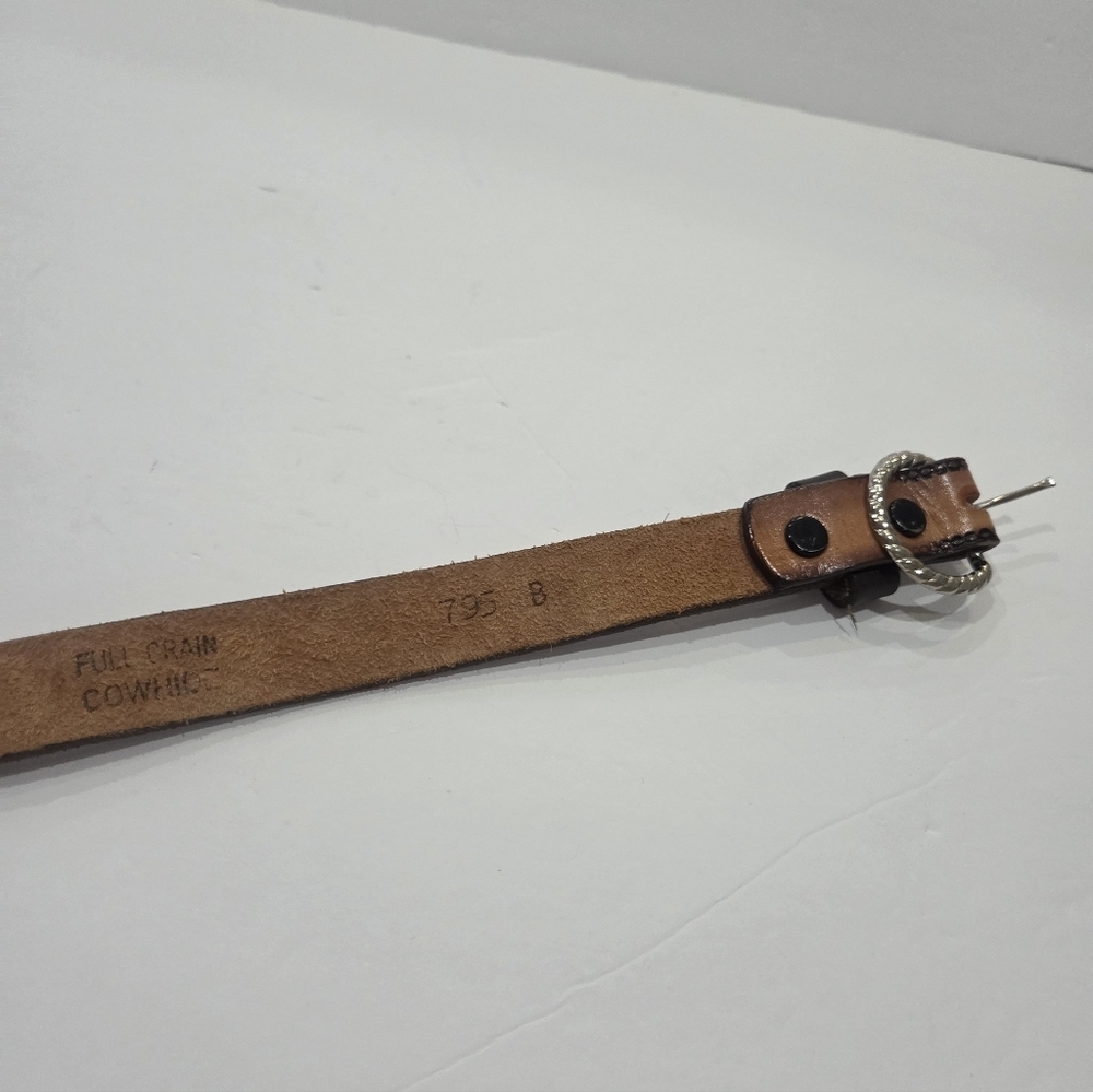 Emma Lee Brown Floral Cowhide Leather Women’s Belt with Silver Buckle Sz.28 - Picture 4 of 9